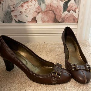 J.Crew Brown & Gold Penny Loafer Pumps 8
